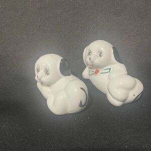 Set of Hand Painted White Ceramic Puppies